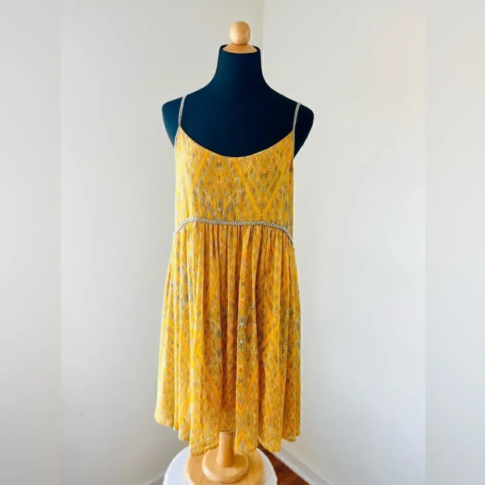 Free People So Nice Chiffon Dress in Yellow size S - Picture 5 of 13